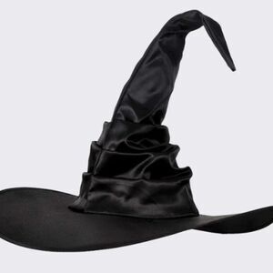 Black Ruched Witch Hat Foldable Wide Brim Hat For Halloween